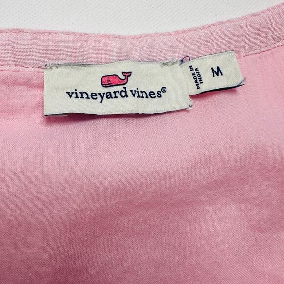 Vineyard Vines Pink Linen Shoft Dress with button front and decorative pleats. - Picture 6 of 9